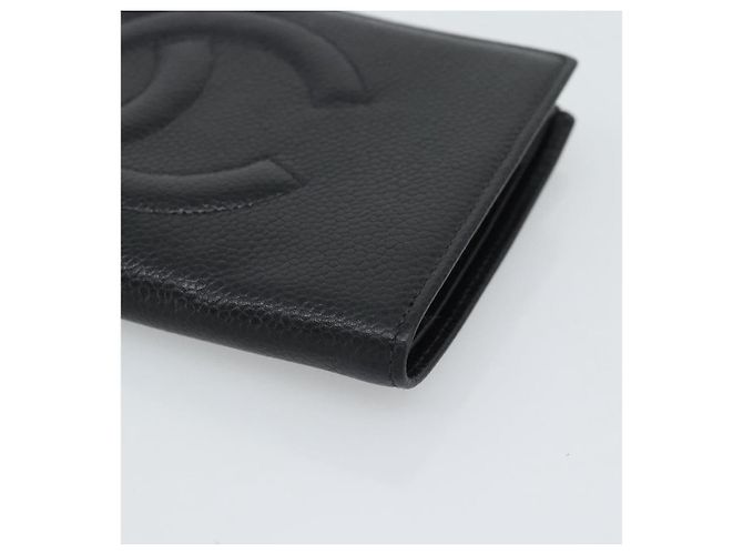 CHANEL COCO Mark Langgeldbörse Caviar Leder Schwarz Gold CC Auth 191387V Golden - Ansicht 7
