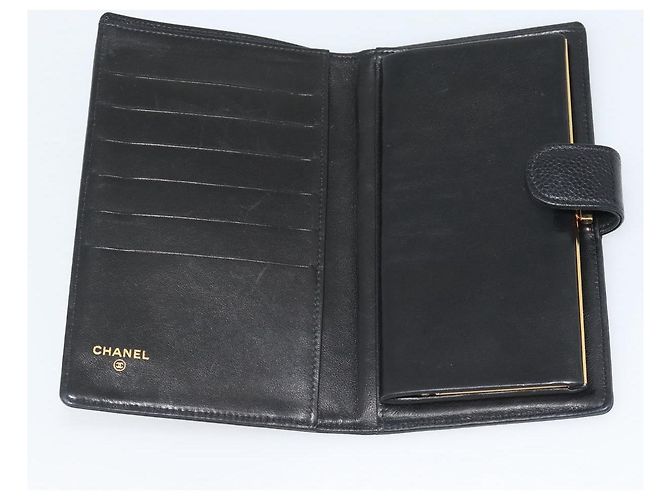 CHANEL COCO Mark Langgeldbörse Caviar Leder Schwarz Gold CC Auth 191387V Golden - Ansicht 8