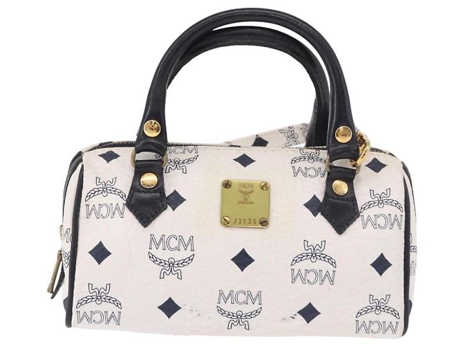 Borsa Mini Boston Vicetos MCM in PVC e pelle White Gold Auth 191656A Bianco D'oro - vista 13