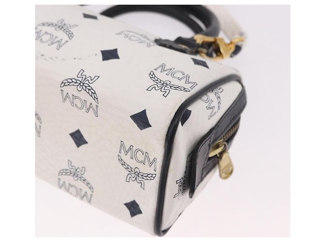 Borsa Mini Boston Vicetos MCM in PVC e pelle White Gold Auth 191656A Bianco D'oro - vista 18