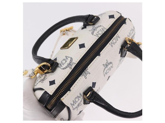 Borsa Mini Boston Vicetos MCM in PVC e pelle White Gold Auth 191656A Bianco D'oro - vista 6