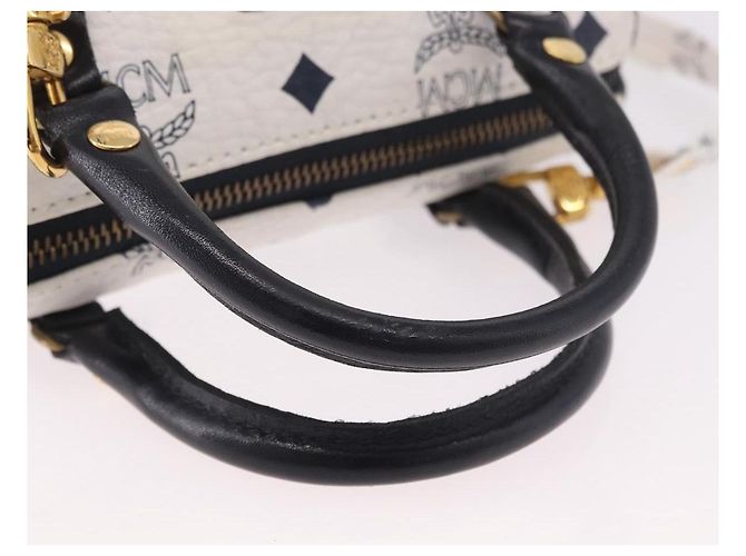 Borsa Mini Boston Vicetos MCM in PVC e pelle White Gold Auth 191656A Bianco D'oro - vista 7
