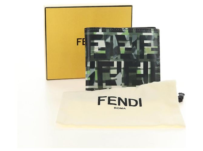 FENDI Cartera Bifold Zucca Canvas Cuero Verde Negro Auth BA13848A - vista 12