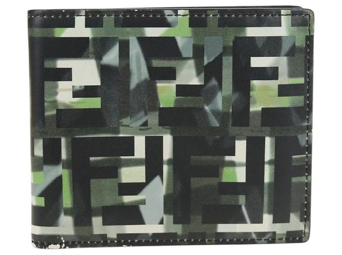 FENDI Cartera Bifold Zucca Canvas Cuero Verde Negro Auth BA13848A - vista 13