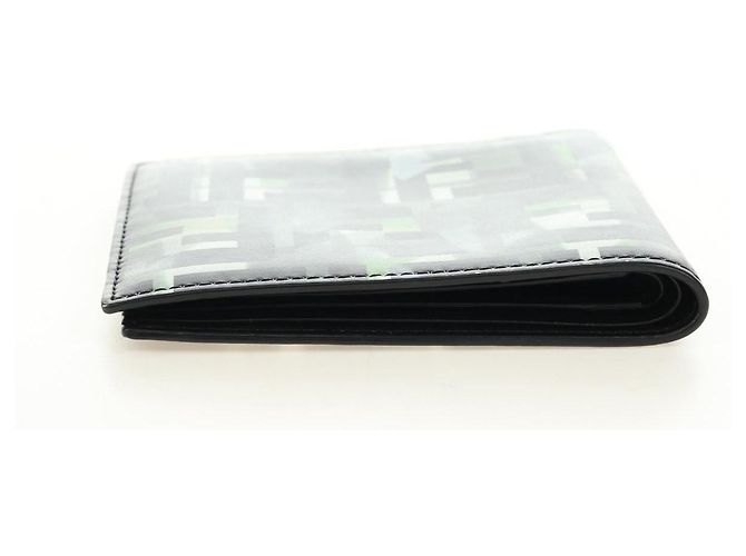 FENDI Cartera Bifold Zucca Canvas Cuero Verde Negro Auth BA13848A - vista 5