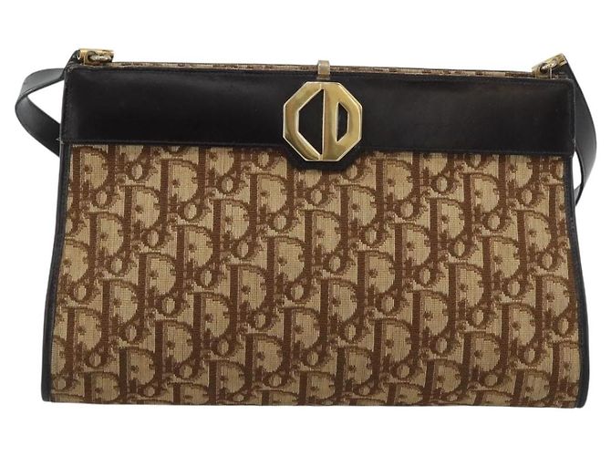 Borsa a tracolla Christian Dior Trotter Canvas Beige Oro Auth 190611 D'oro - vista 13