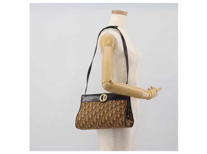 Borsa a tracolla Christian Dior Trotter Canvas Beige Oro Auth 190611 D'oro - vista 22