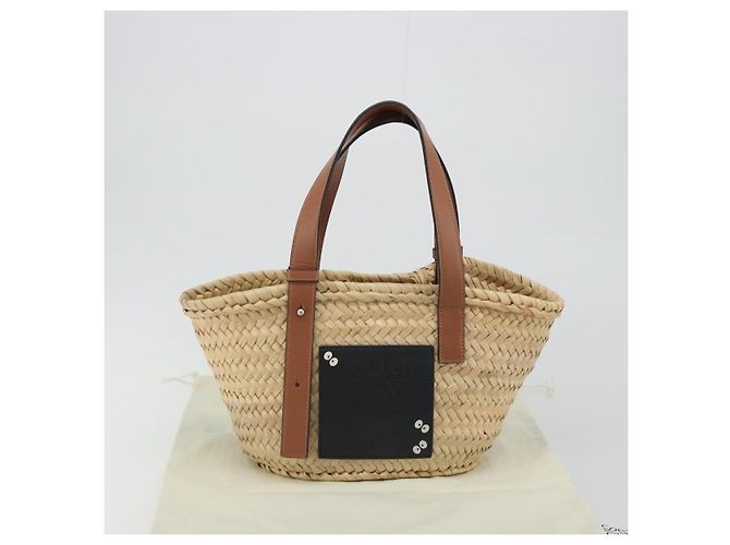 LOEWE Ghibli Soot Sprites Basket Small Bag Raffia Beige Argento Auth BA13934SM - vista 12