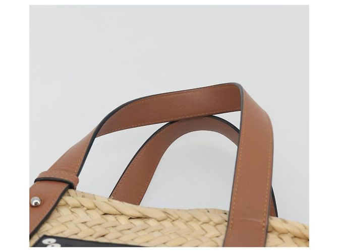 LOEWE Ghibli Soot Sprites Basket Small Bag Raffia Beige Argento Auth BA13934SM - vista 14