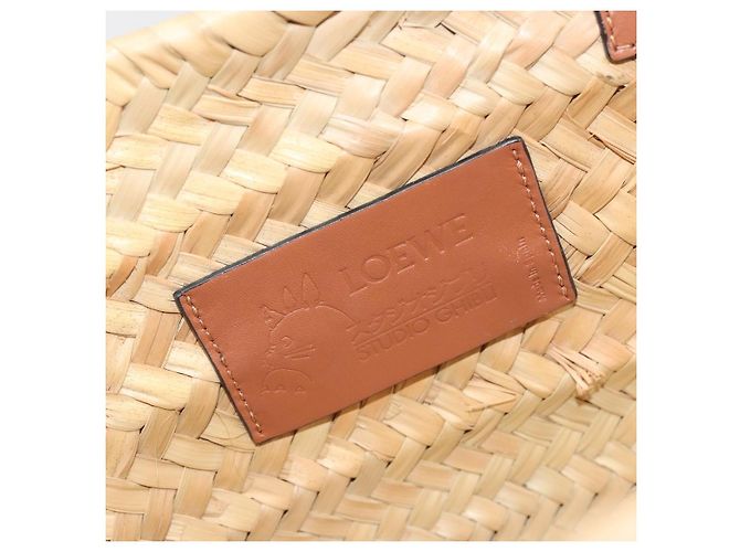 LOEWE Ghibli Soot Sprites Basket Small Bag Raffia Beige Argento Auth BA13934SM - vista 20