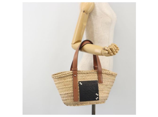 LOEWE Ghibli Soot Sprites Basket Small Bag Raffia Beige Argento Auth BA13934SM - vista 23