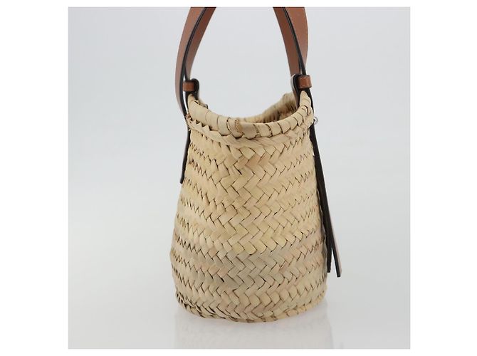 LOEWE Ghibli Soot Sprites Basket Small Bag Raffia Beige Argento Auth BA13934SM - vista 3