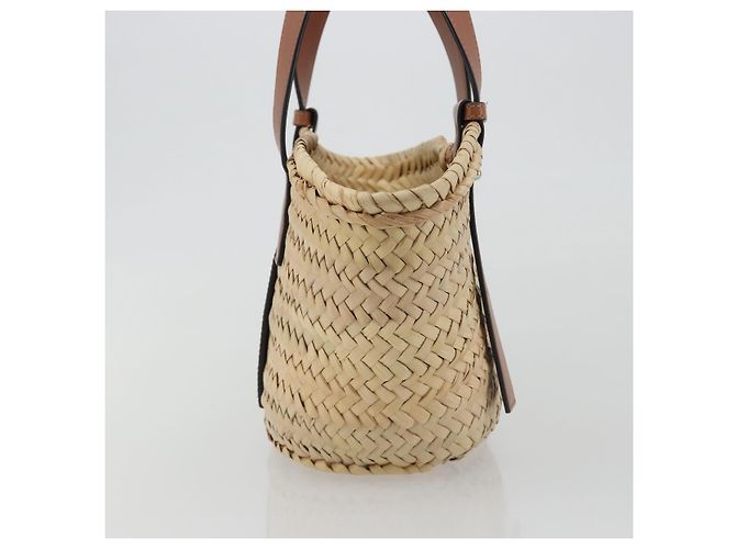LOEWE Ghibli Soot Sprites Basket Small Bag Raffia Beige Argento Auth BA13934SM - vista 4