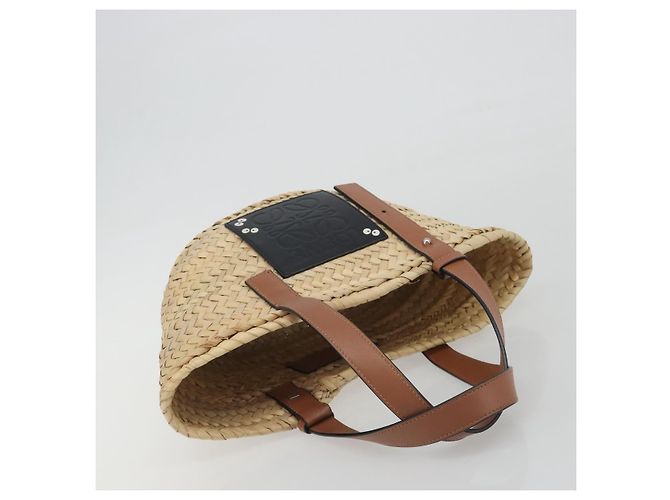 LOEWE Ghibli Soot Sprites Basket Small Bag Raffia Beige Argento Auth BA13934SM - vista 6