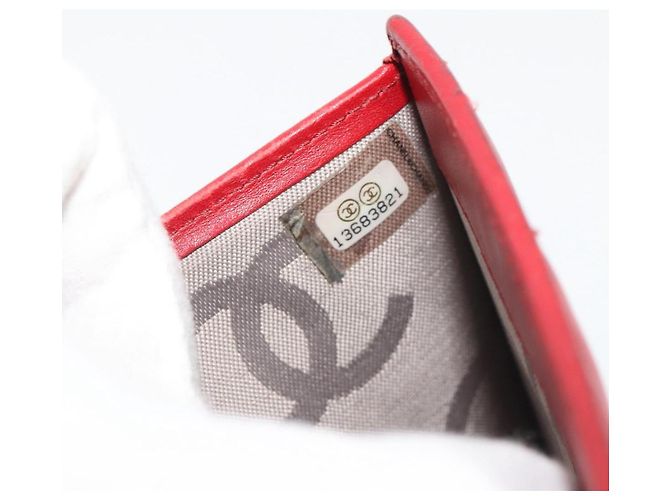 CHANEL Matelassé Long Wallet Lammfell Rot Silber CC Auth bs36032 - Ansicht 11