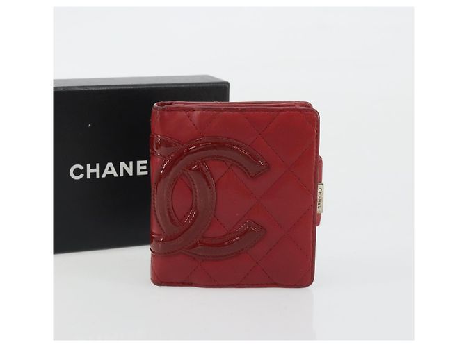 CHANEL Matelassé Long Wallet Lammfell Rot Silber CC Auth bs36032 - Ansicht 12