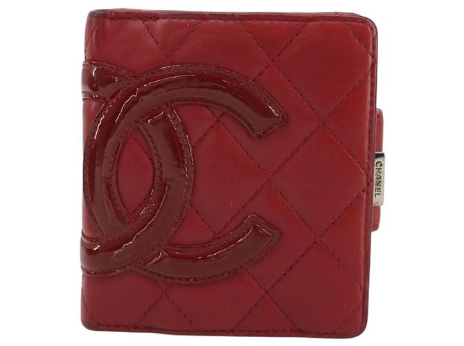 CHANEL Matelassé Long Wallet Lammfell Rot Silber CC Auth bs36032 - Ansicht 13