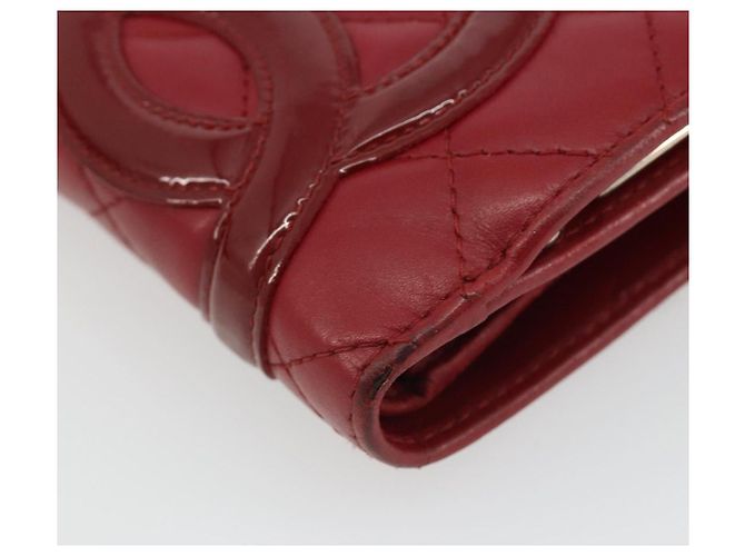 CHANEL Matelassé Long Wallet Lammfell Rot Silber CC Auth bs36032 - Ansicht 14