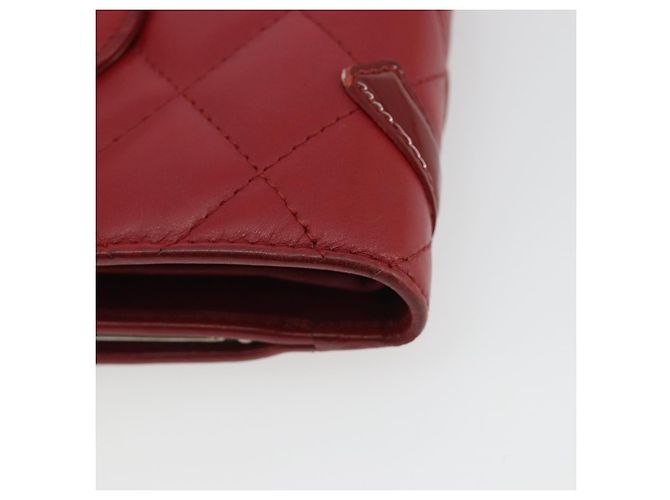 CHANEL Matelassé Long Wallet Lammfell Rot Silber CC Auth bs36032 - Ansicht 15