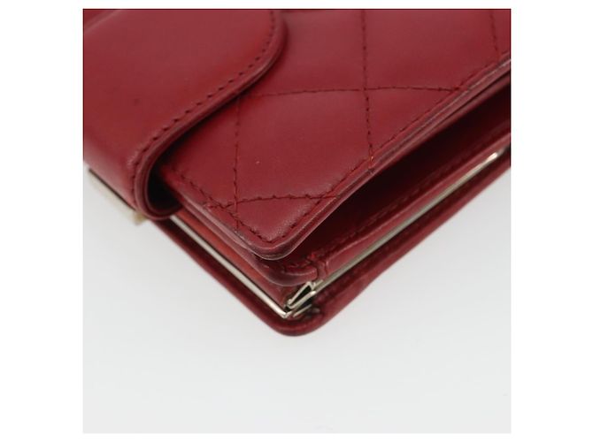 CHANEL Matelassé Long Wallet Lammfell Rot Silber CC Auth bs36032 - Ansicht 16