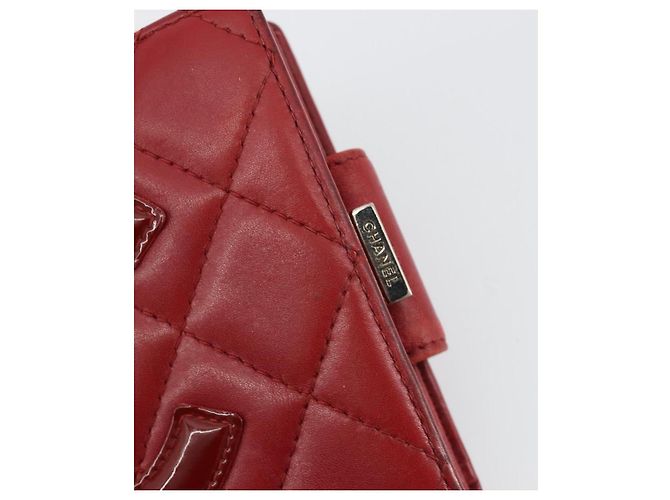 CHANEL Matelassé Long Wallet Lammfell Rot Silber CC Auth bs36032 - Ansicht 17