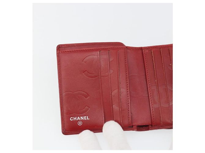CHANEL Matelassé Long Wallet Lammfell Rot Silber CC Auth bs36032 - Ansicht 19