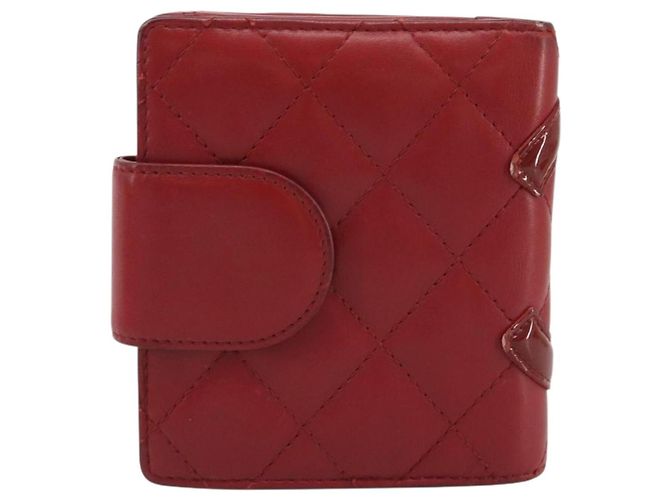 CHANEL Matelassé Long Wallet Lammfell Rot Silber CC Auth bs36032 - Ansicht 2