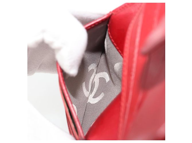 CHANEL Matelassé Long Wallet Lammfell Rot Silber CC Auth bs36032 - Ansicht 23