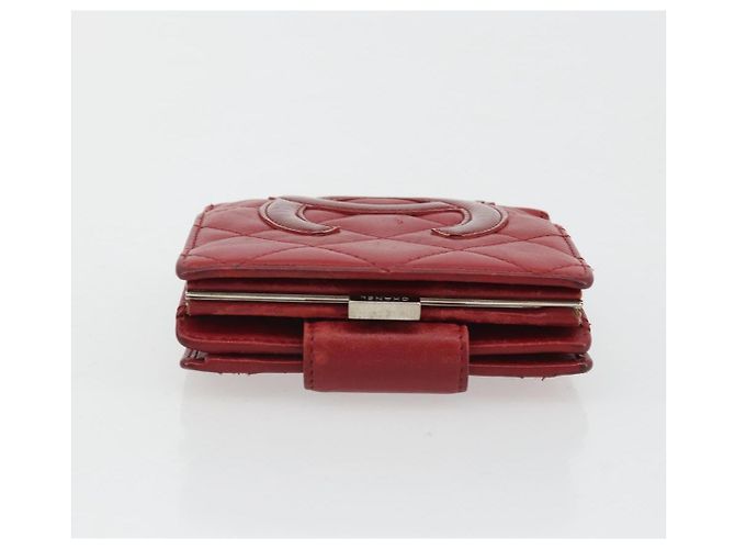 CHANEL Matelassé Long Wallet Lammfell Rot Silber CC Auth bs36032 - Ansicht 3