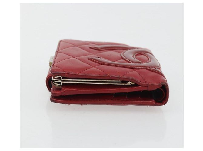 CHANEL Matelassé Long Wallet Lammfell Rot Silber CC Auth bs36032 - Ansicht 5