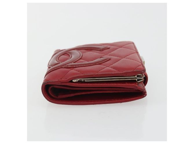 CHANEL Matelassé Long Wallet Lammfell Rot Silber CC Auth bs36032 - Ansicht 6