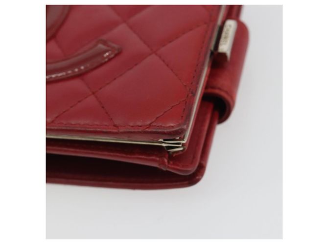 CHANEL Matelassé Long Wallet Lammfell Rot Silber CC Auth bs36032 - Ansicht 7