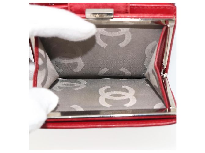 CHANEL Matelassé Long Wallet Lammfell Rot Silber CC Auth bs36032 - Ansicht 8