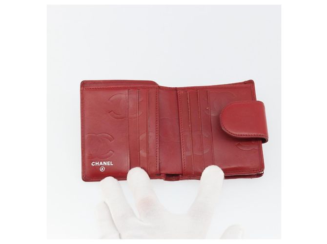 CHANEL Matelassé Long Wallet Lammfell Rot Silber CC Auth bs36032 - Ansicht 9