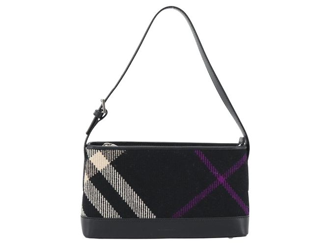 Borsa a tracolla BURBERRY Nova Check in tela nero argento Auth 191335V - vista 13