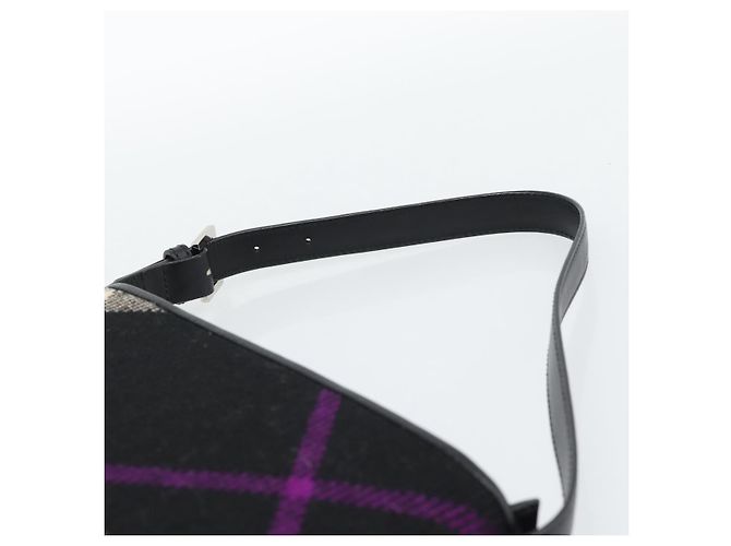 Borsa a tracolla BURBERRY Nova Check in tela nero argento Auth 191335V - vista 14