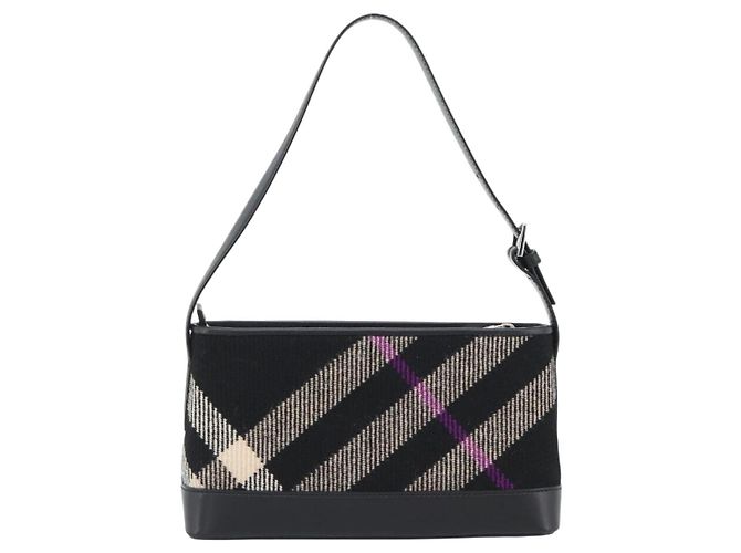 Borsa a tracolla BURBERRY Nova Check in tela nero argento Auth 191335V - vista 2