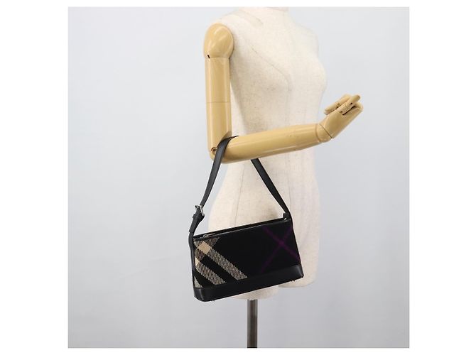 Borsa a tracolla BURBERRY Nova Check in tela nero argento Auth 191335V - vista 24