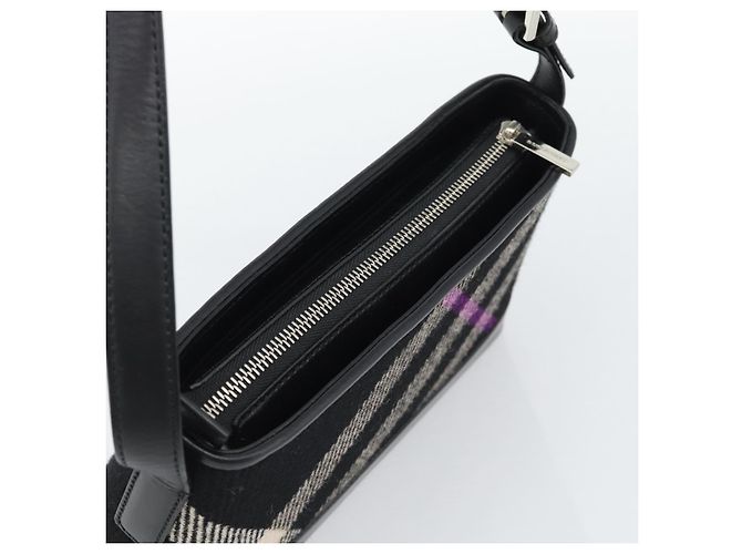 Borsa a tracolla BURBERRY Nova Check in tela nero argento Auth 191335V - vista 6