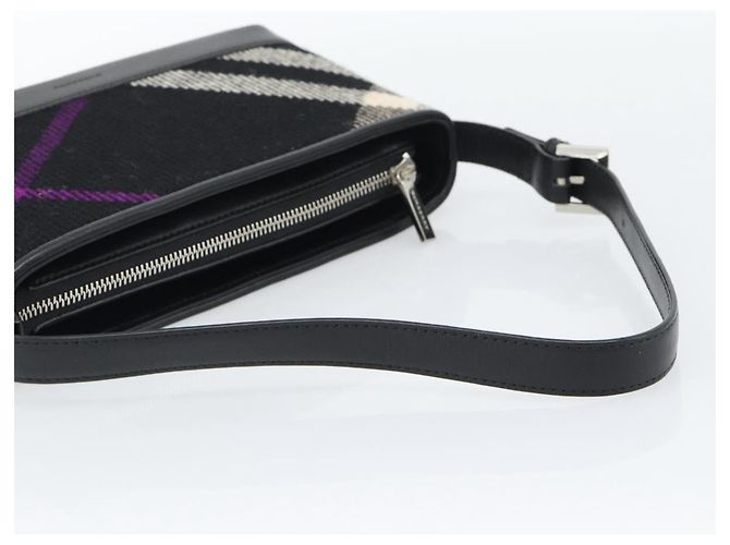 Borsa a tracolla BURBERRY Nova Check in tela nero argento Auth 191335V - vista 7