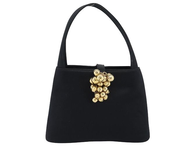 Borsa a mano Salvatore Ferragamo in raso nero e oro Auth 190618 D'oro - vista 13