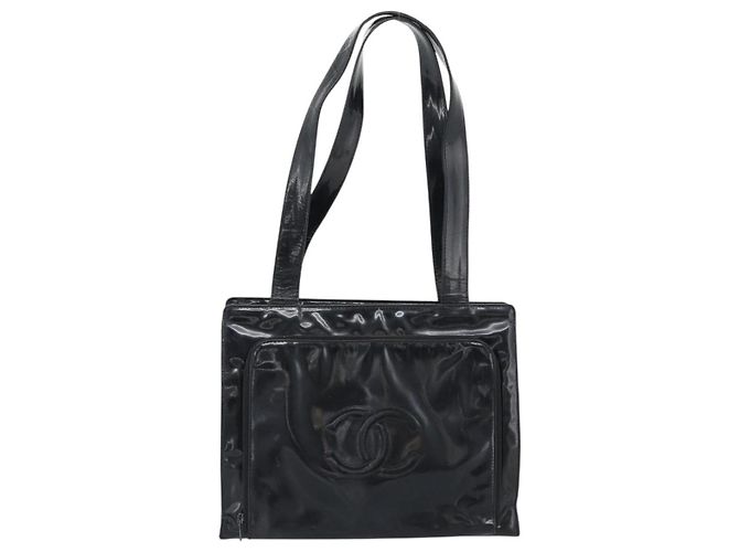 Borsa Tote CHANEL in vernice nera con CC dorato Auth BA14016 Nero D'oro - vista 13