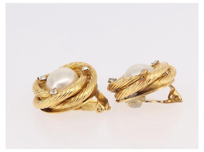 Orecchini CHANEL Perla Metallo Oro Bianco CC Auth 186929 D'oro - vista 10