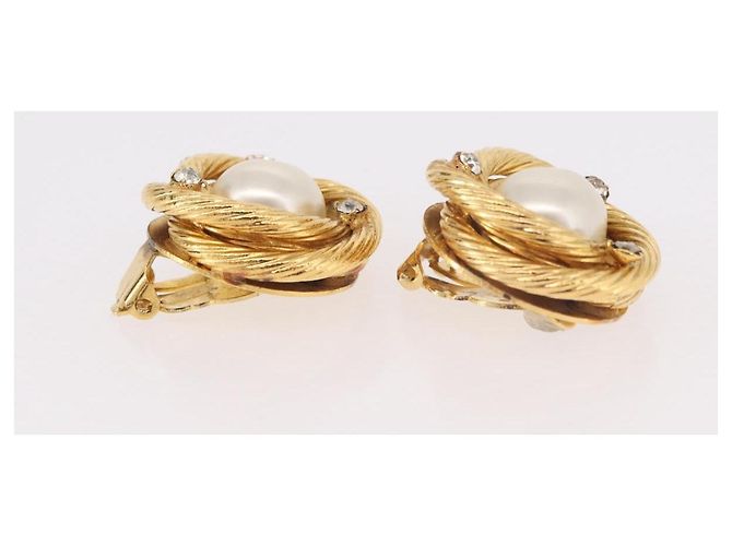 Orecchini CHANEL Perla Metallo Oro Bianco CC Auth 186929 D'oro - vista 11