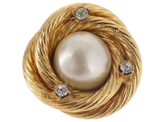 Orecchini CHANEL Perla Metallo Oro Bianco CC Auth 186929 D'oro - vista 2