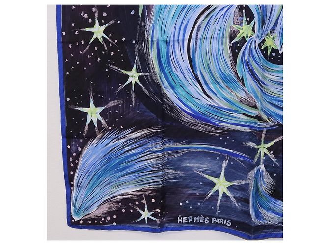 Hermès HERMES Carré 90 Sciarpa "FEUX DU CIEL" Seta Blu Autentico 190195 - vista 8