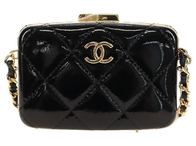 CHANEL Matelasse Chain Shoulder Pouch Pelle vernice Nera CC Auth 190043SAM Nero D'oro - vista 13