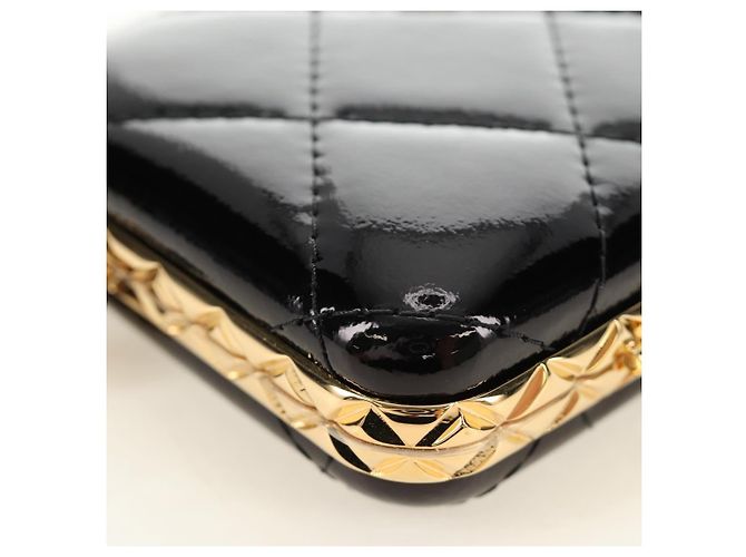 CHANEL Matelasse Chain Shoulder Pouch Pelle vernice Nera CC Auth 190043SAM Nero D'oro - vista 15