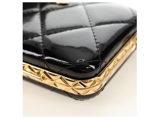 CHANEL Matelasse Chain Shoulder Pouch Pelle vernice Nera CC Auth 190043SAM Nero D'oro - vista 16