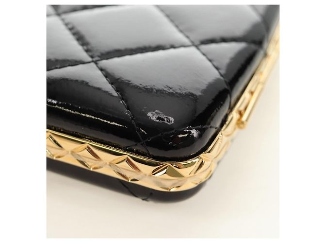 CHANEL Matelasse Chain Shoulder Pouch Pelle vernice Nera CC Auth 190043SAM Nero D'oro - vista 17